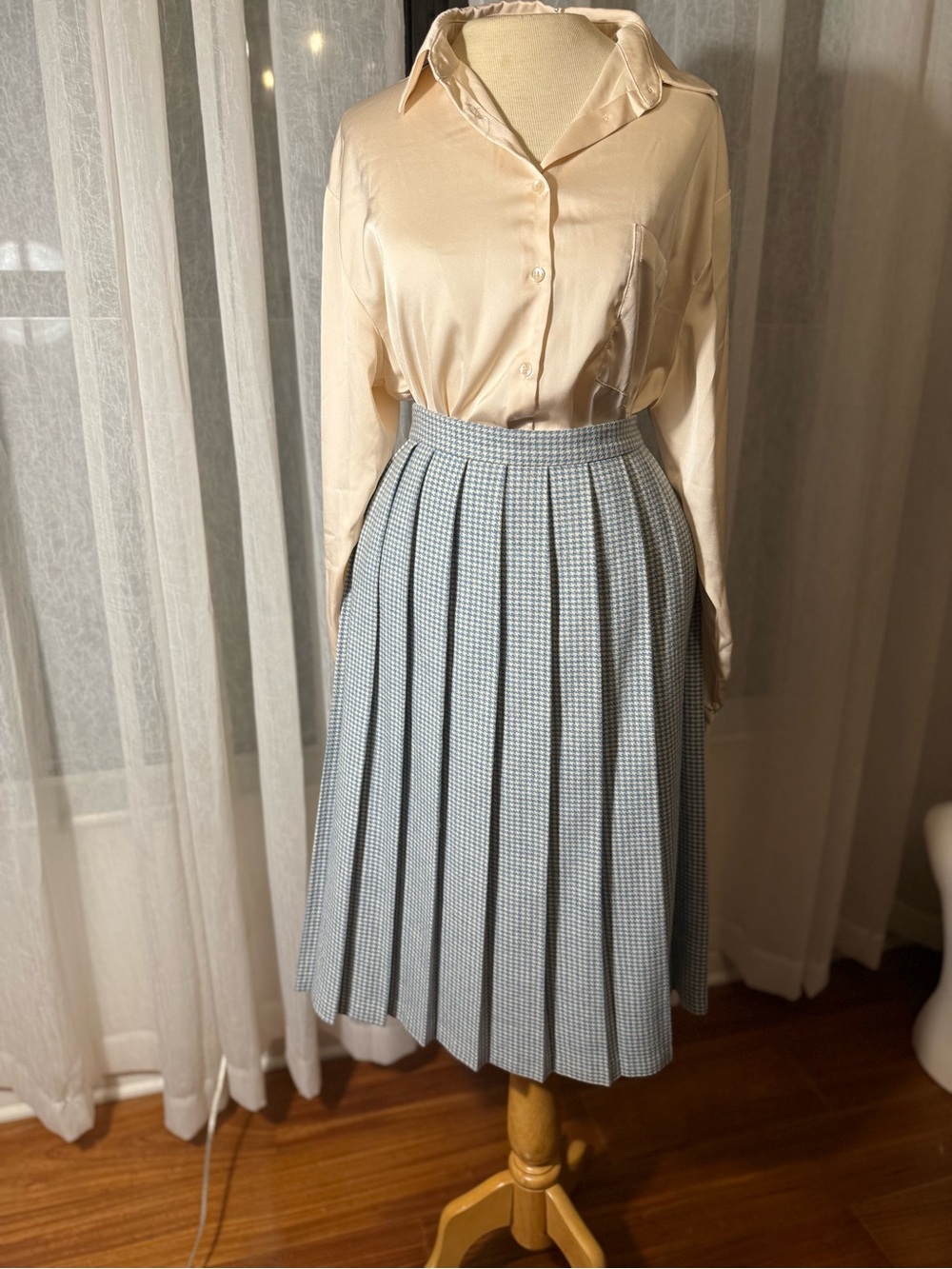 Russ Light Blue Houndstooth Blazer and Pleated Skirt Set
